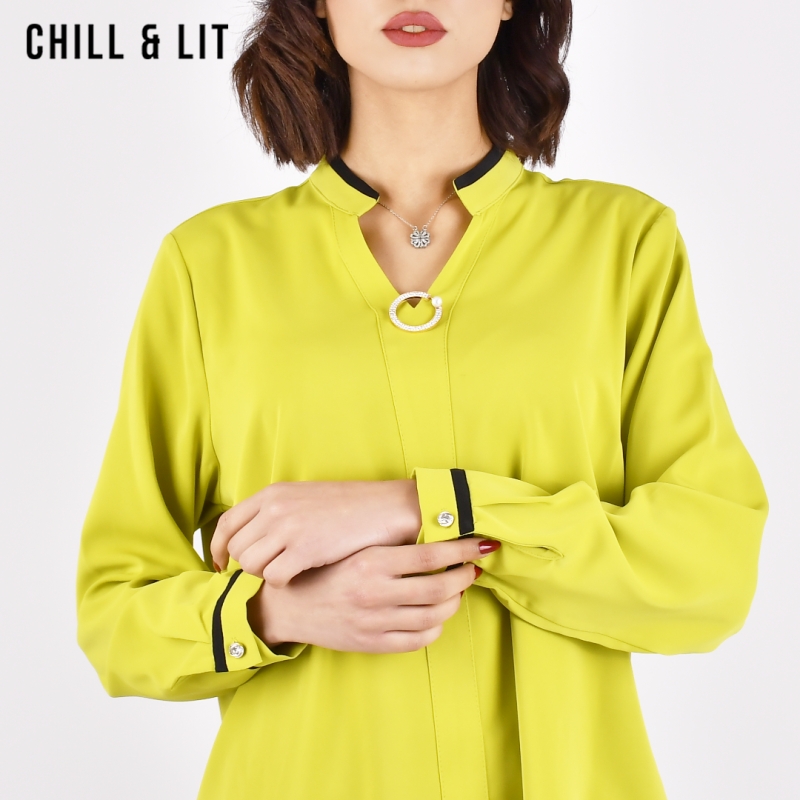 Chemisier Femme Dégradé Col V Manches Longues - Blouse Mousseline Tunique Mode Été