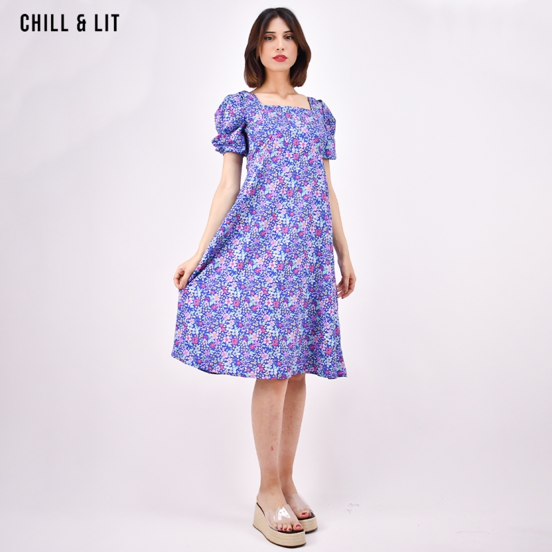 EDITION - Robe mi-longue en satin avec broderies fleuries - Violet