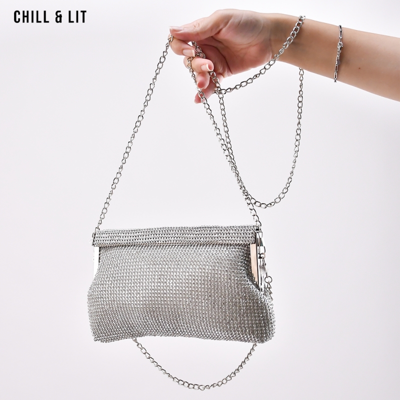 Jesustree Sac De Soirée Pochettes Et Clutches Femme, Brillant Argenté Sac à Main En Bandoulière Chaîne Démontable Pour Dames Cocktail De Mariage Bal De Fête Formelle (Doré
