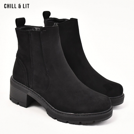 Bottines Pour Femme En Daim Avec Talon épais - Style Décontracté élégant, Bout Pointu, Doublure Confortable | Hauteur Talon 3,7 Cm - 12