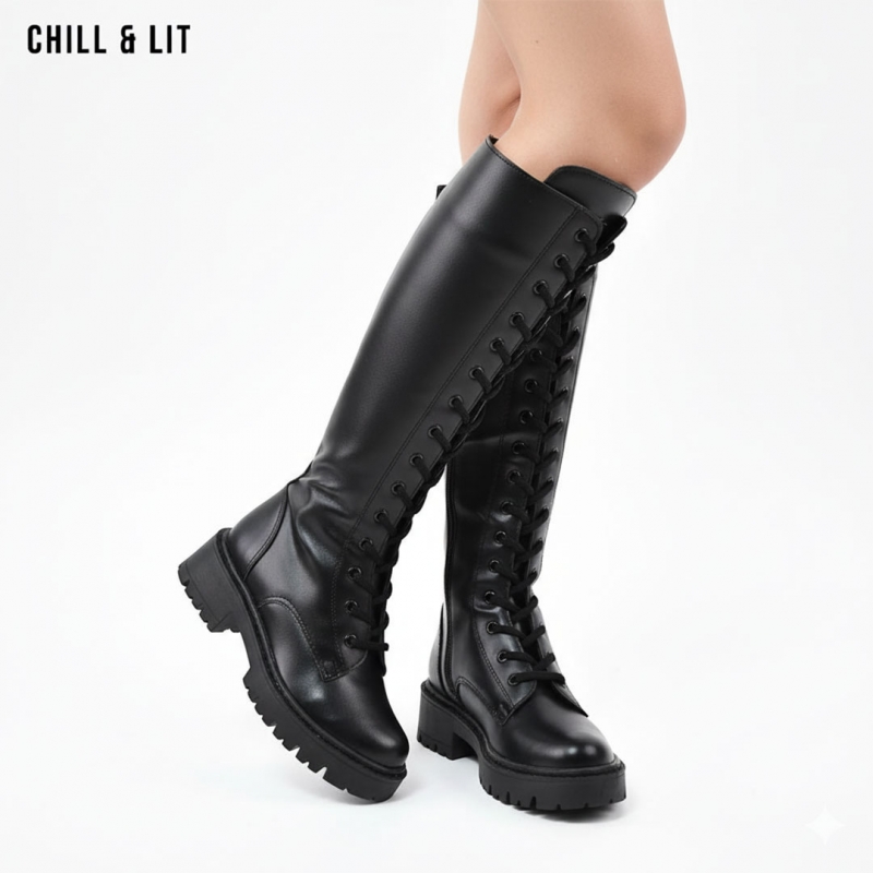 Bottes Lacets Enfant Fille - Simili Cuir, Semelle Antidérapante - Fermeture éclair Latérale - Taille 35-45