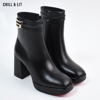 Bottines en Cuir à Talon Femme