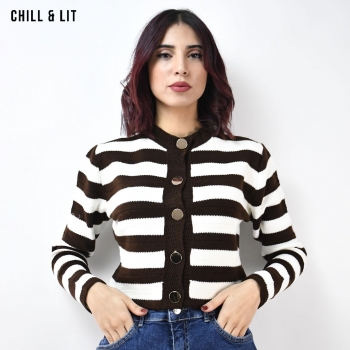 Gilet Court Rayé en Laine...