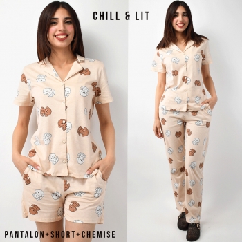 Pyjama Femme 3 Pcs Chemise...