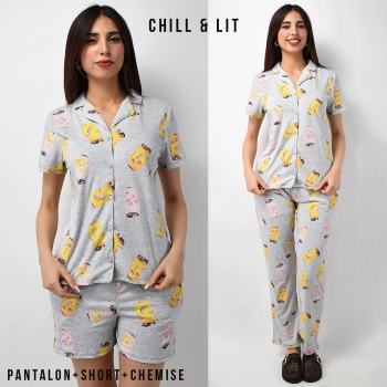 Pyjama Femme 3 Pcs Chemise...