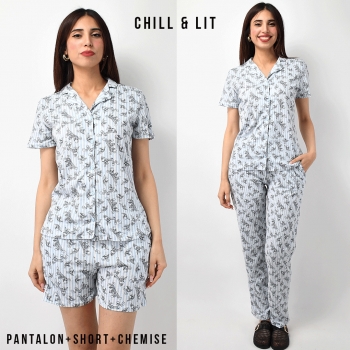 Pyjama Femme 3 Pcs Chemise...