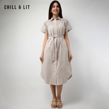 Robe Mi-Longue Rayée Femme