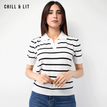 Pull T-Shirt Polo Rayé Femme