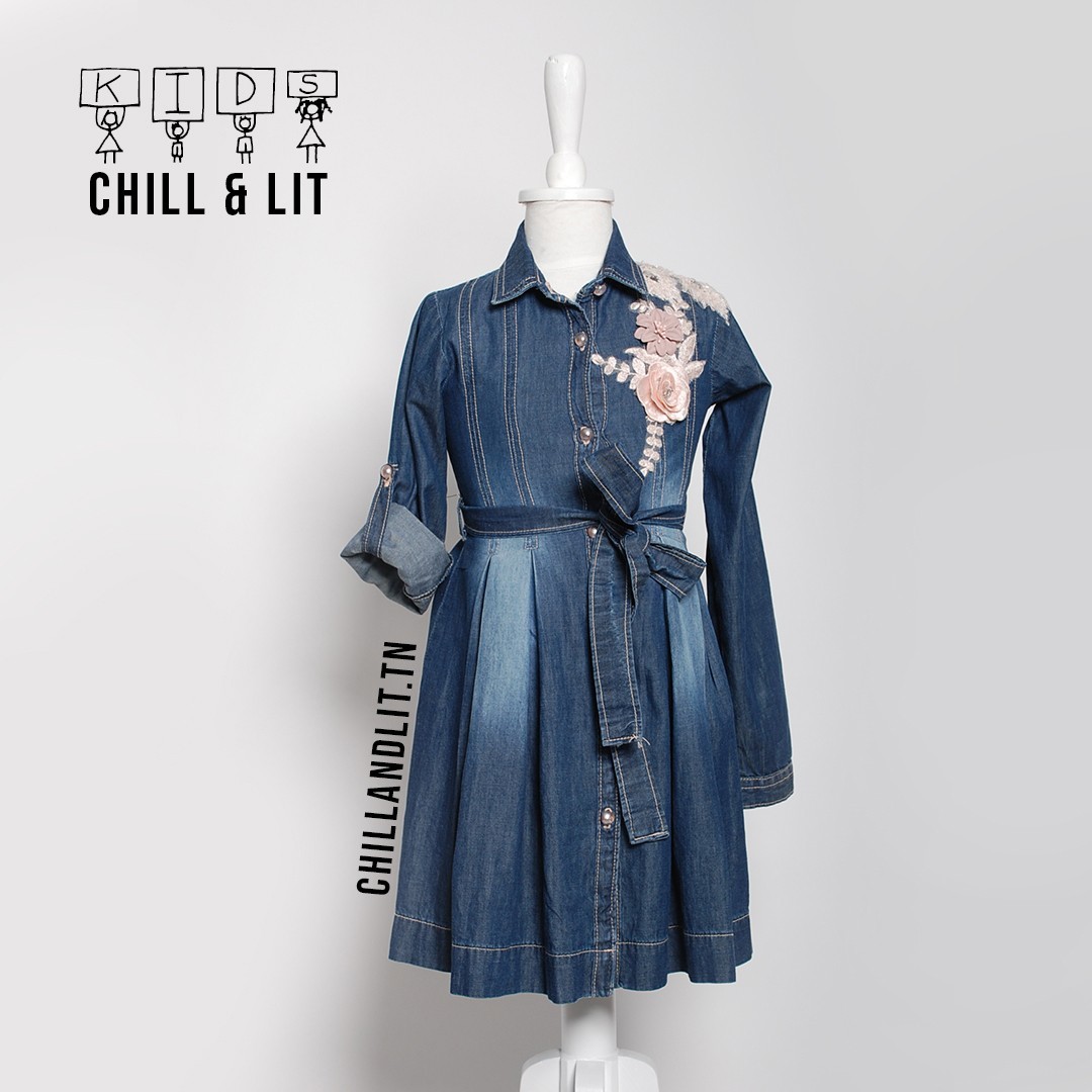 Slide  #1 Robe en Jean Avec Ceinture Brodée