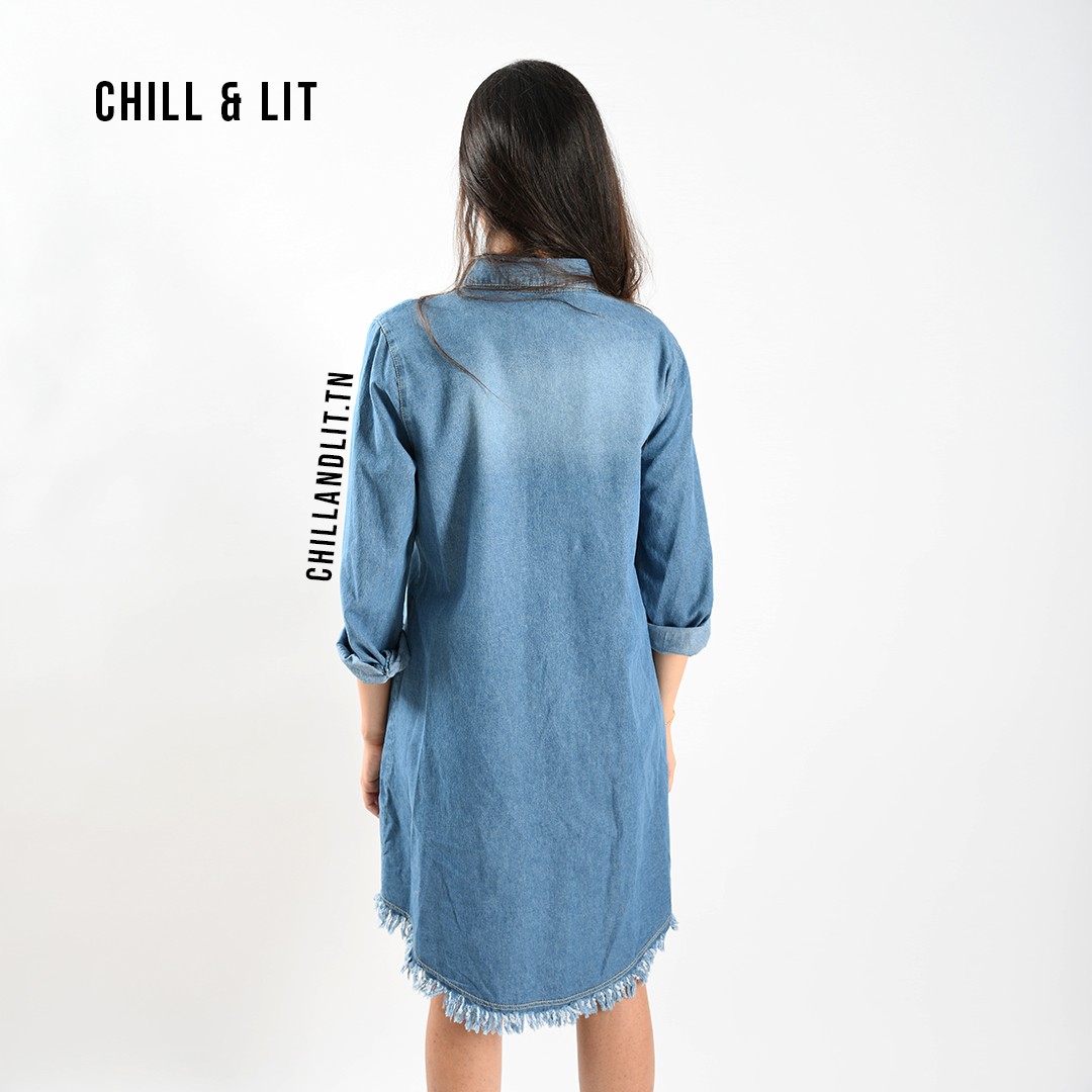 Slide  #3 Chemise Robe En Jean Avec Franges