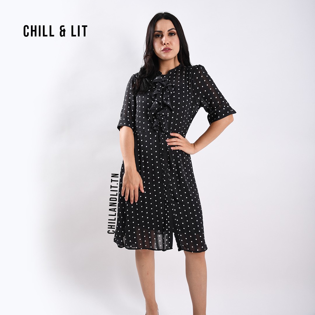 Robe Courte à Pois Avec Col Fantaisie Et Doublure Chill&Lit