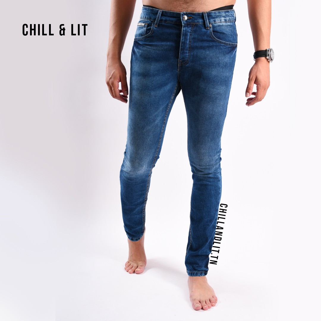 Slide  #2 Jean Homme Skinny Délavage Neige