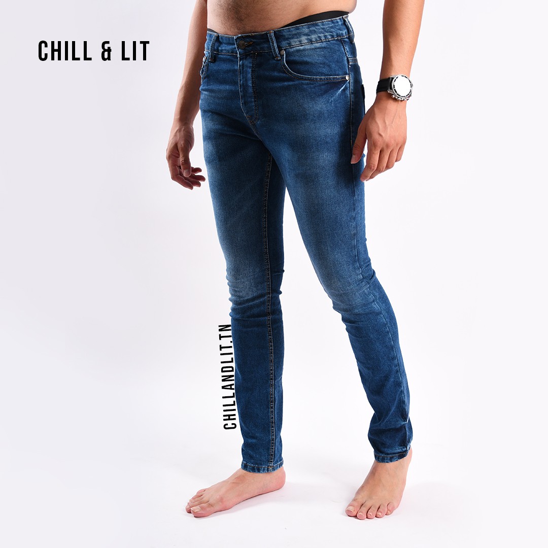 Slide  #3 Jean Homme Skinny Délavage Neige