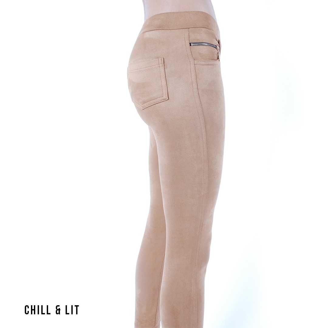 Slide  #1 Pantalon Legging En Daim Avec Poche Zippé Sur Le Coté