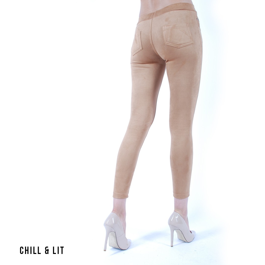 Slide  #2 Pantalon Legging En Daim Avec Poche Zippé Sur Le Coté