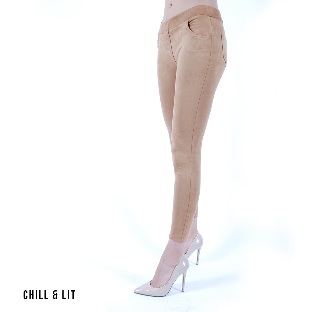 Slide  #4 Pantalon Legging En Daim Avec Poche Zippé Sur Le Coté