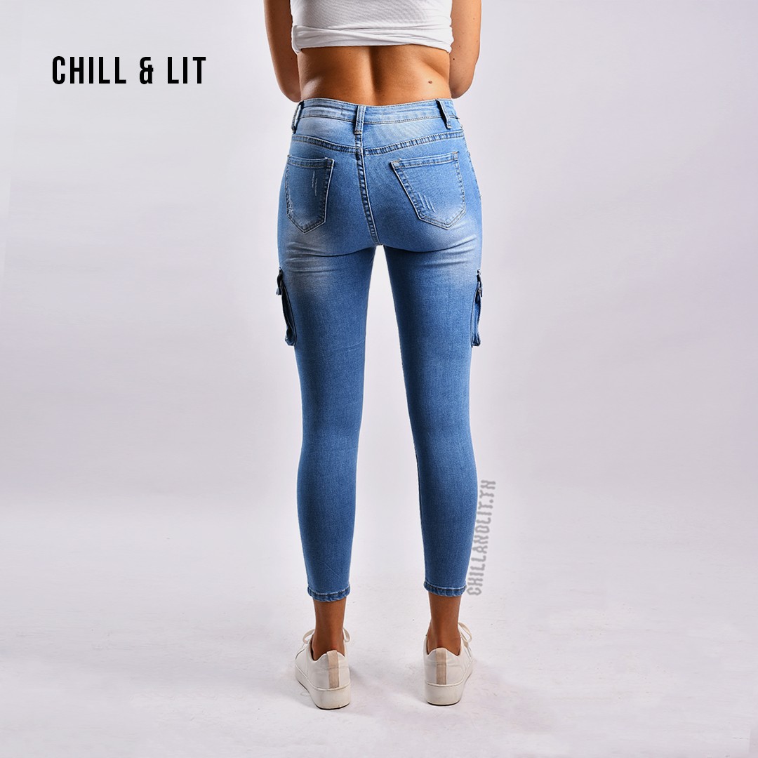 Slide  #3 Jean Skinny Taille Haute Avec Poches