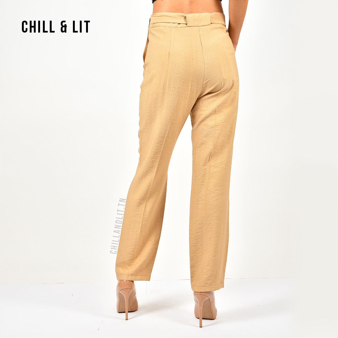 Slide  #2 Pantalon en Lin Taille Haute Avec Ceinture