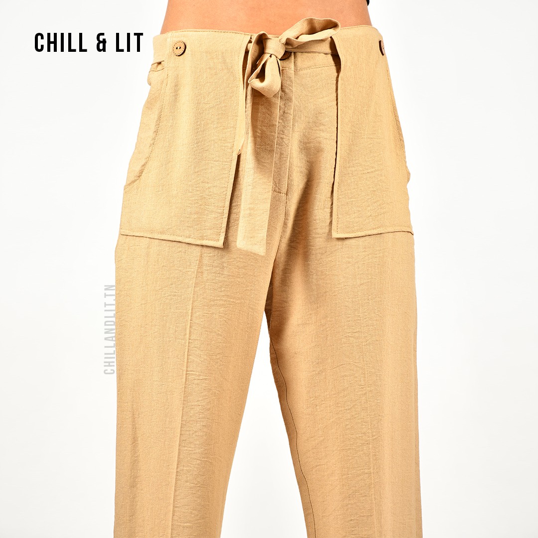 Slide  #3 Pantalon en Lin Taille Haute Avec Ceinture