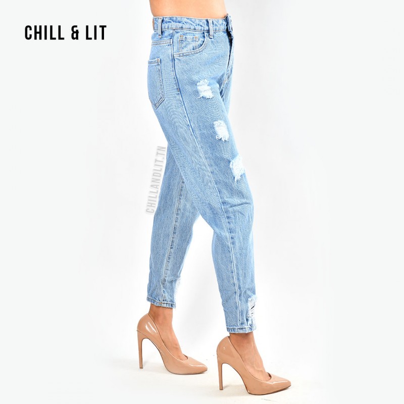 Jean Femme Tomwell - Taille Haute, Droit, Style Boyfriend - Denim Casual