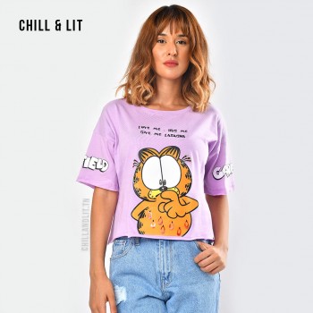 T-Shirt Garfield avec Pompons et Sequins