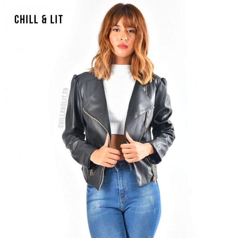 Veste En Cuir Courte Avec Poches prix tunisie