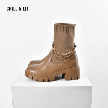 Bottines Chaussettes Chunky en Cuir
