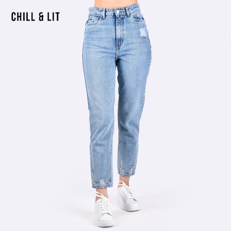 Jean Boyfriend Taille Haute Cousu