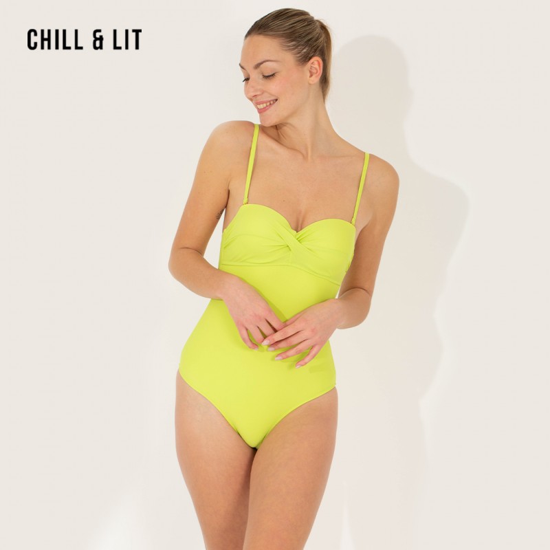Bas De Maillot De Bain Taille Haute En V - Taille M, Couleur Jaune - Tissu Doux (82% Nylon, 18% élasthanne) - Lavage Main