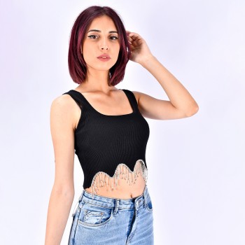 Top Débardeur à Franges Strass